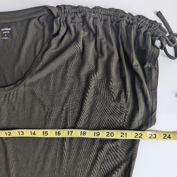 Express Relax Fit Oversized Tee Ruched Shoulders Sleeveless Avocado Green- sz XS - Picture 6 of 8
